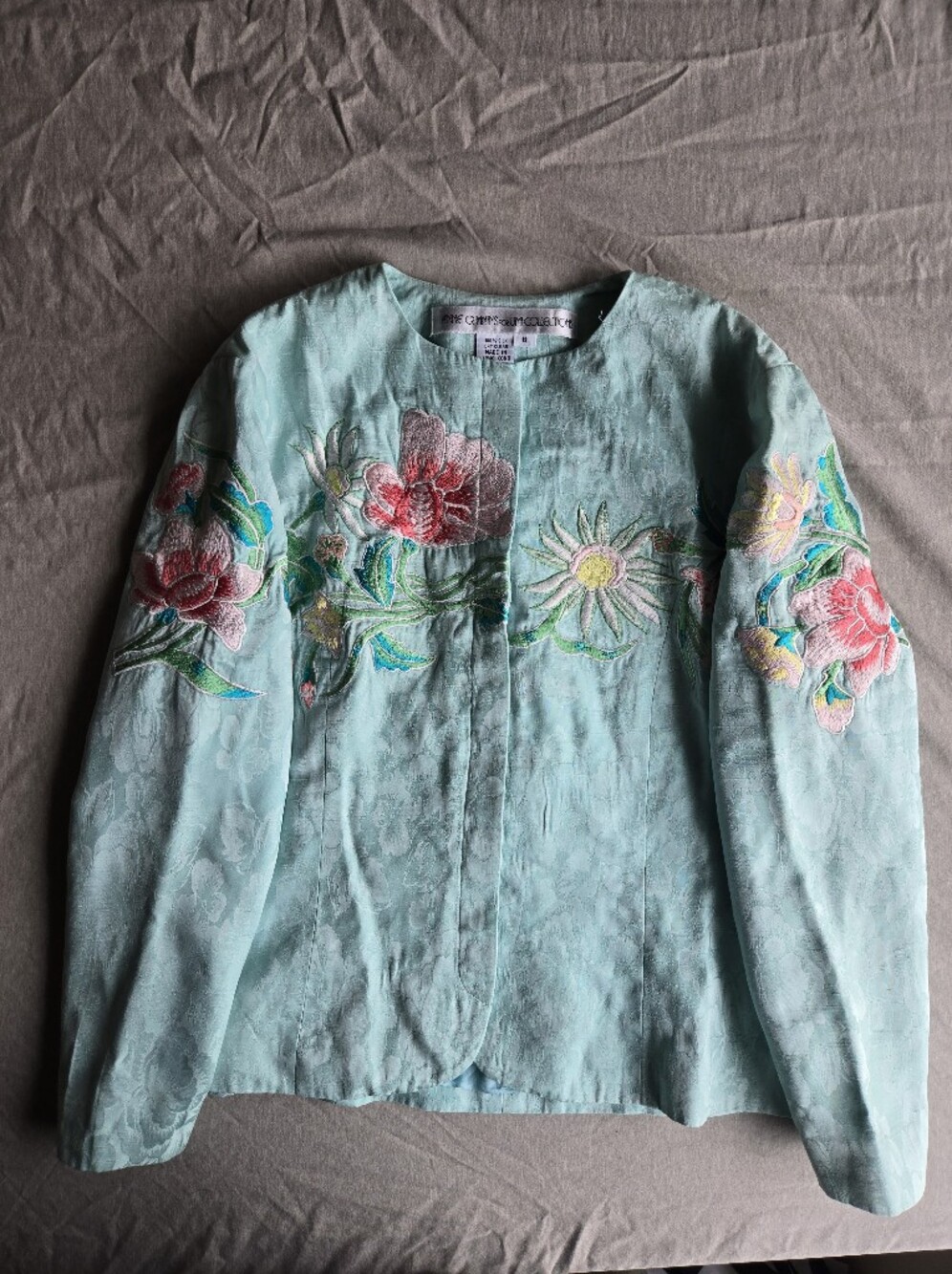 🌸 VINTAGE Anne Crimmins for Umi Collections Embroidered Mint Floral Jacket 🌸